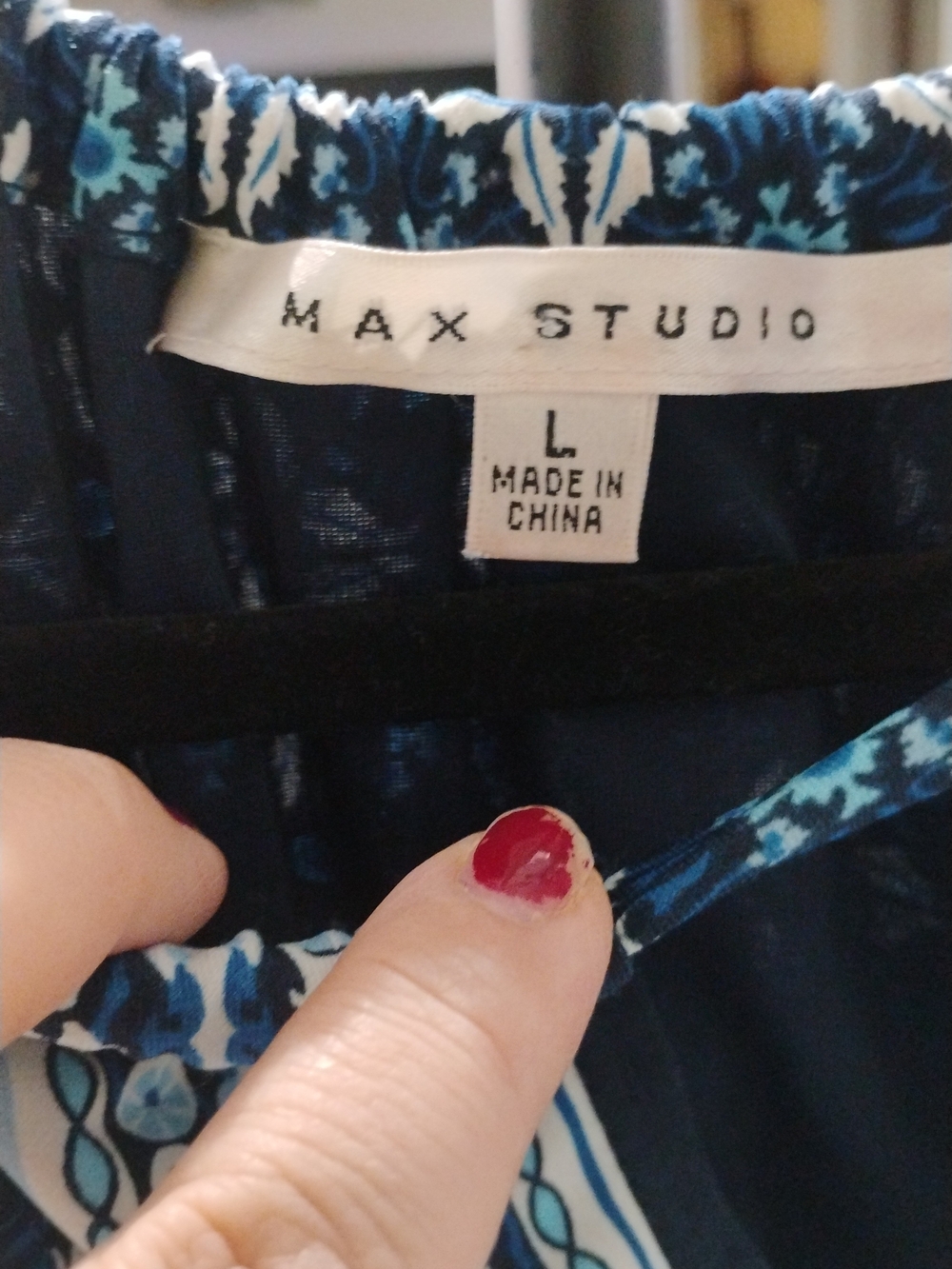 Max Studio Navy Blue & White Printed Shift Dress SZ L - Picture 2 of 3
